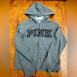 grey PINK zip-up with black lettering